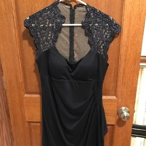 Navy cocktail dress with lace detail